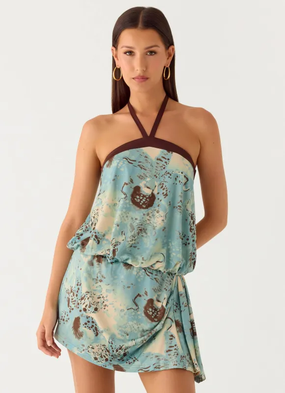 Switch Up Halter Mini Dress - Aqua Blur sold by Peppermayo