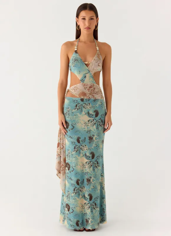 Rebel Beaded Maxi Dress - Aqua Blur sold by Peppermayo