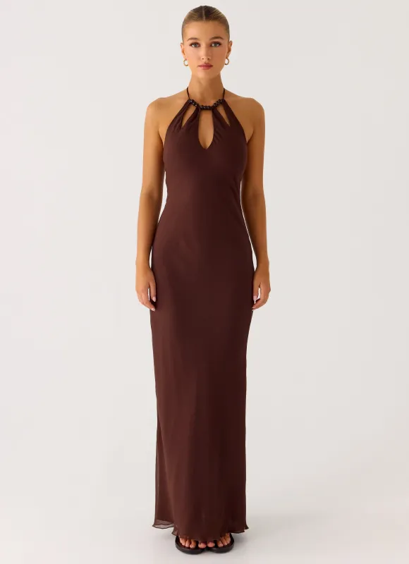 Harlyn Halter Maxi Dress - Chocolate sold by Peppermayo