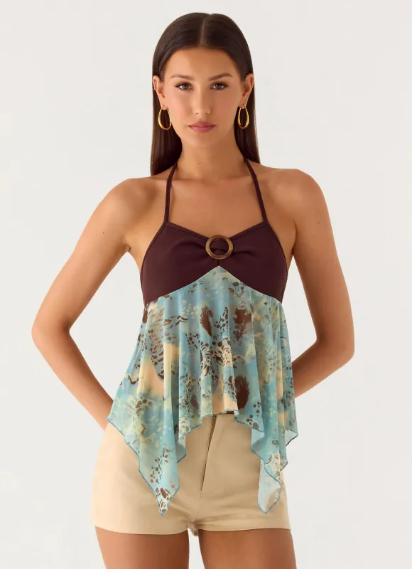 Lyrica Halter Top - Aqua Blur sold by Peppermayo