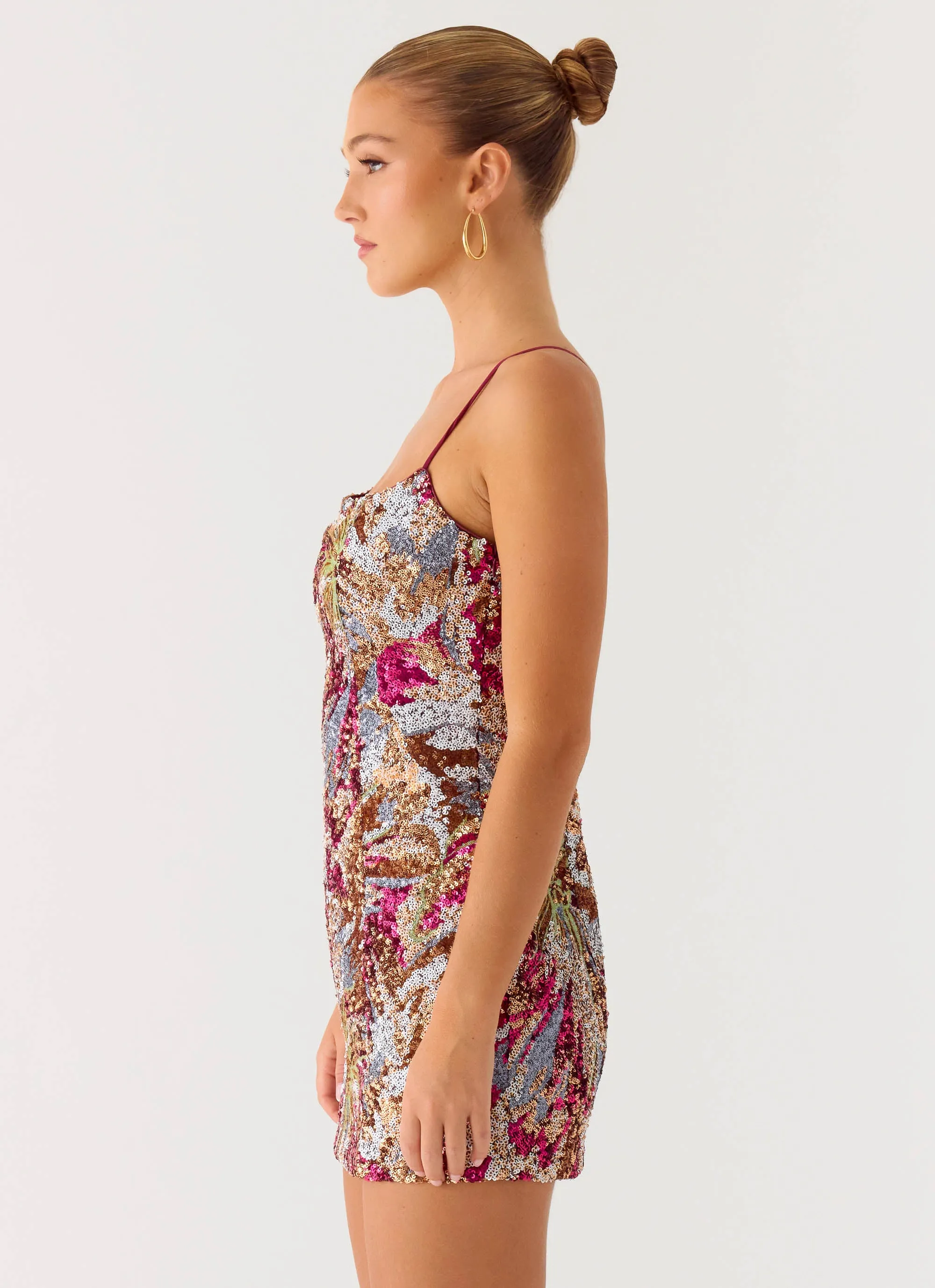 Soul Sound Sequin Mini Dress - Fuchsia Floral Beaded sold by Peppermayo product image thumbnail 3