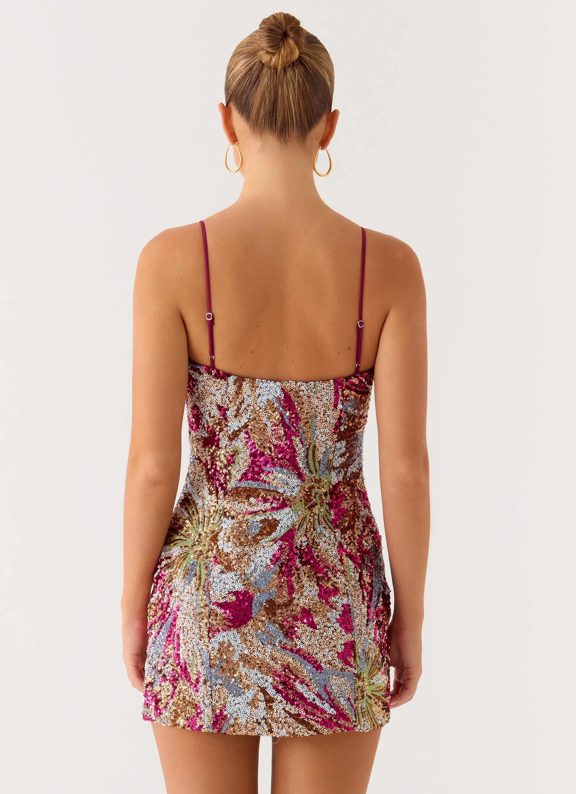 Soul Sound Sequin Mini Dress - Fuchsia Floral Beaded sold by Peppermayo product image thumbnail 4