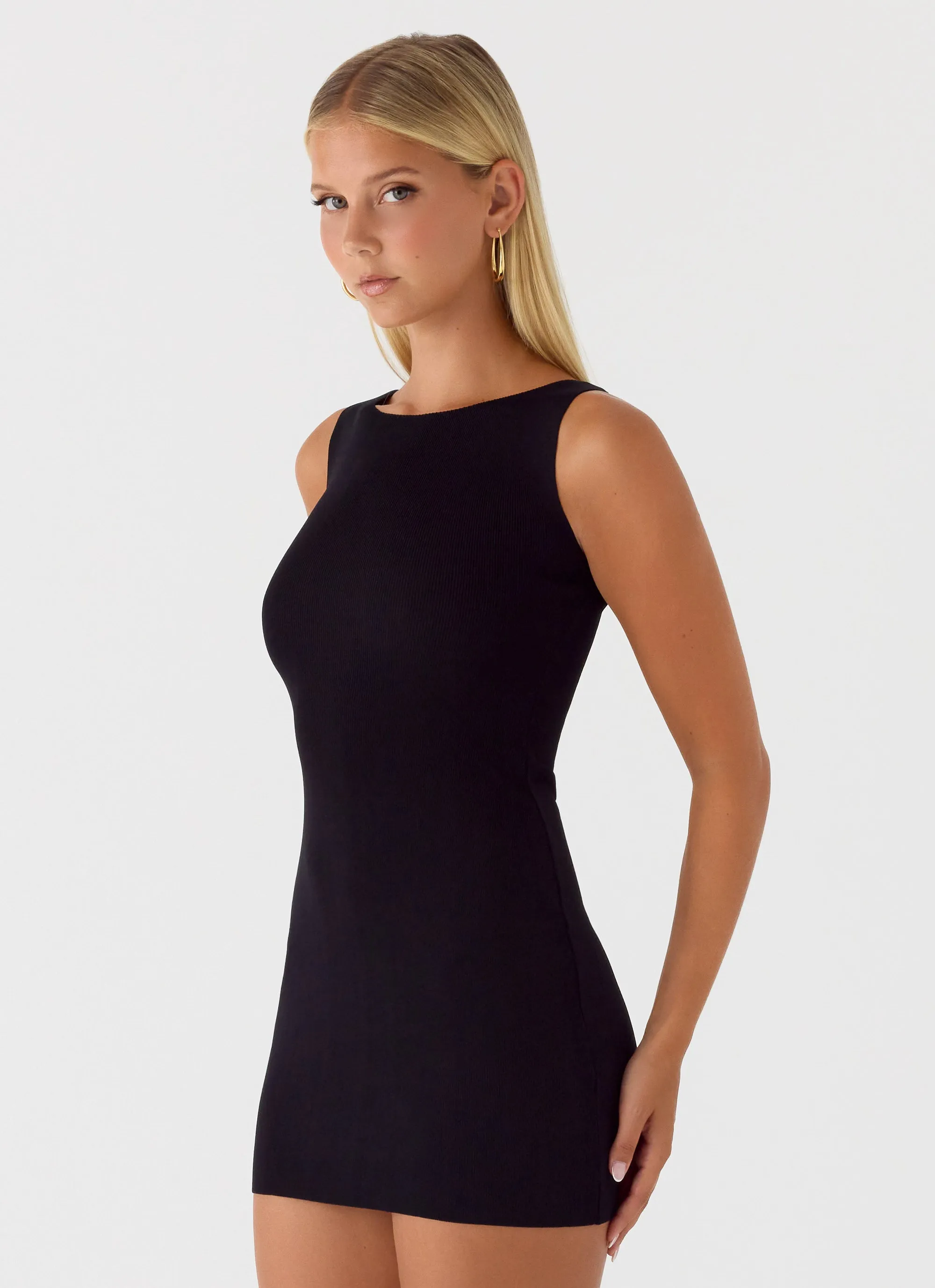 Amaris Knit Mini Dress - Black sold by Peppermayo