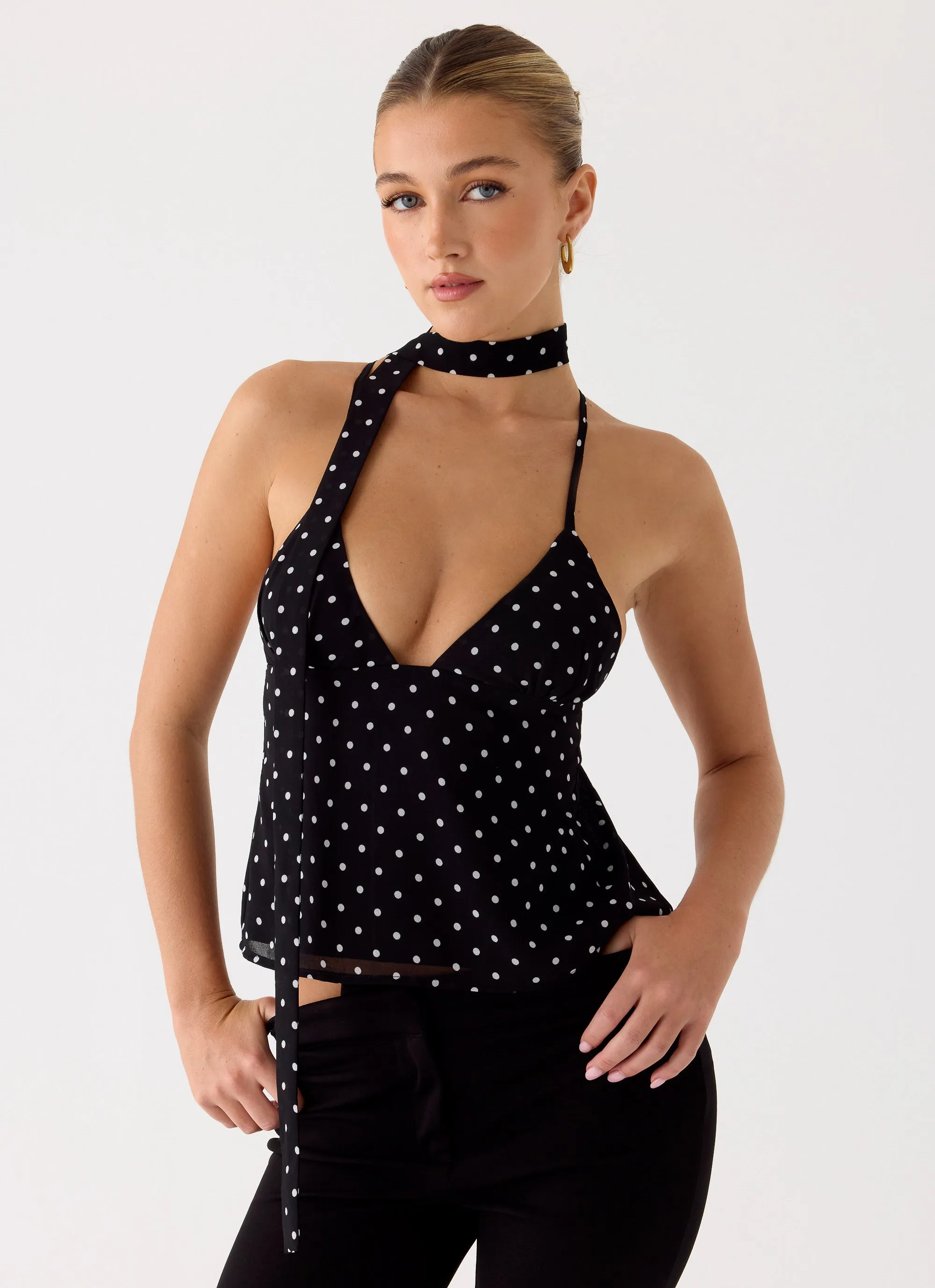Quiero Backless Top - Black Polkadot sold by Peppermayo