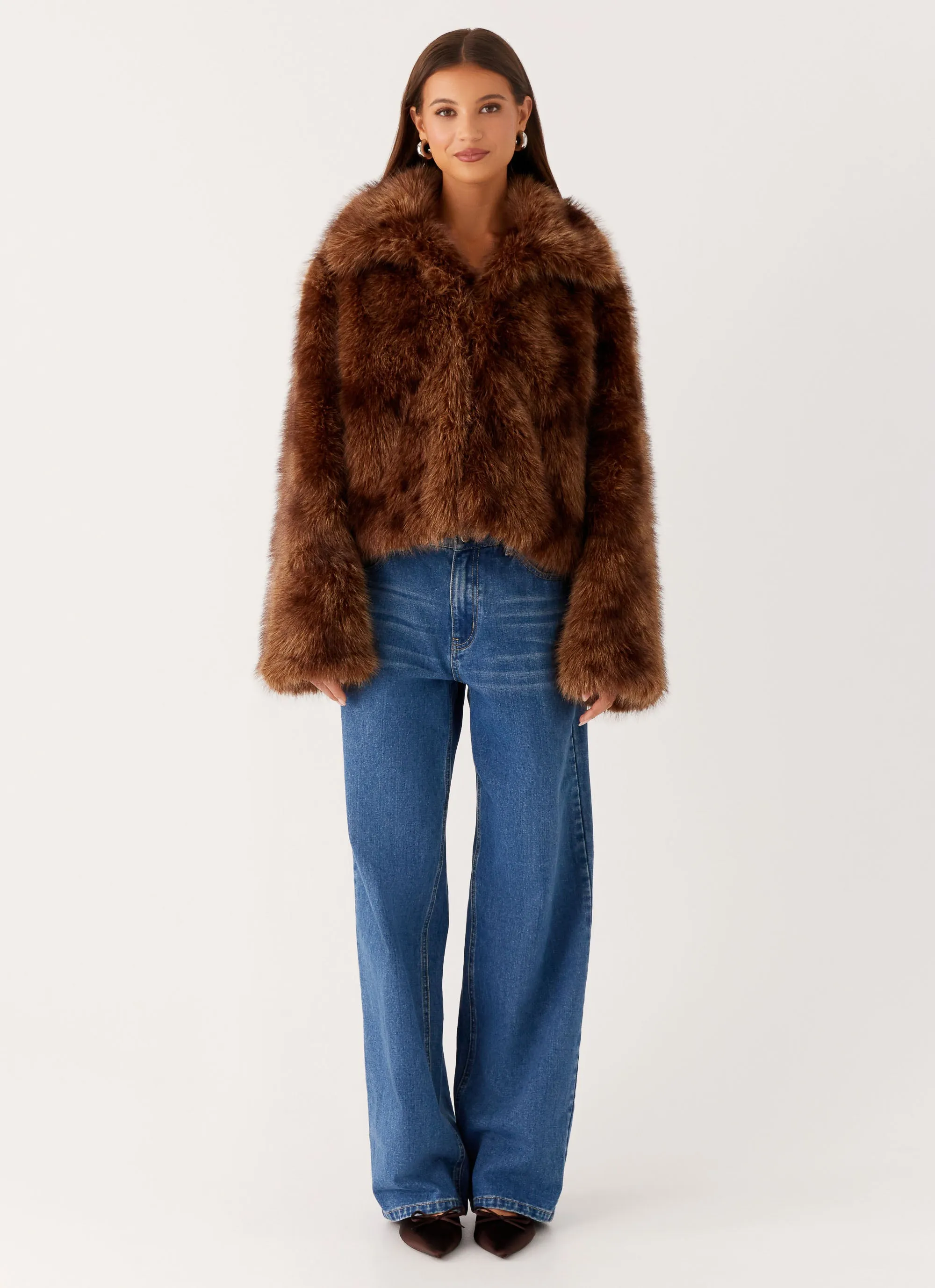 Miccy Cropped Faux Fur Coat - Chocolate sold by Peppermayo product image thumbnail 3
