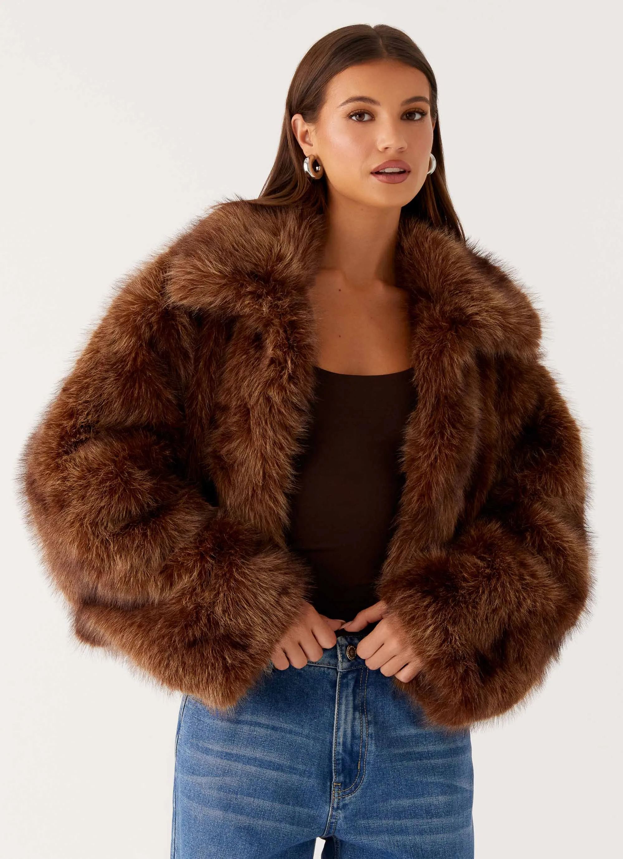 Miccy Cropped Faux Fur Coat - Chocolate sold by Peppermayo product image thumbnail 2