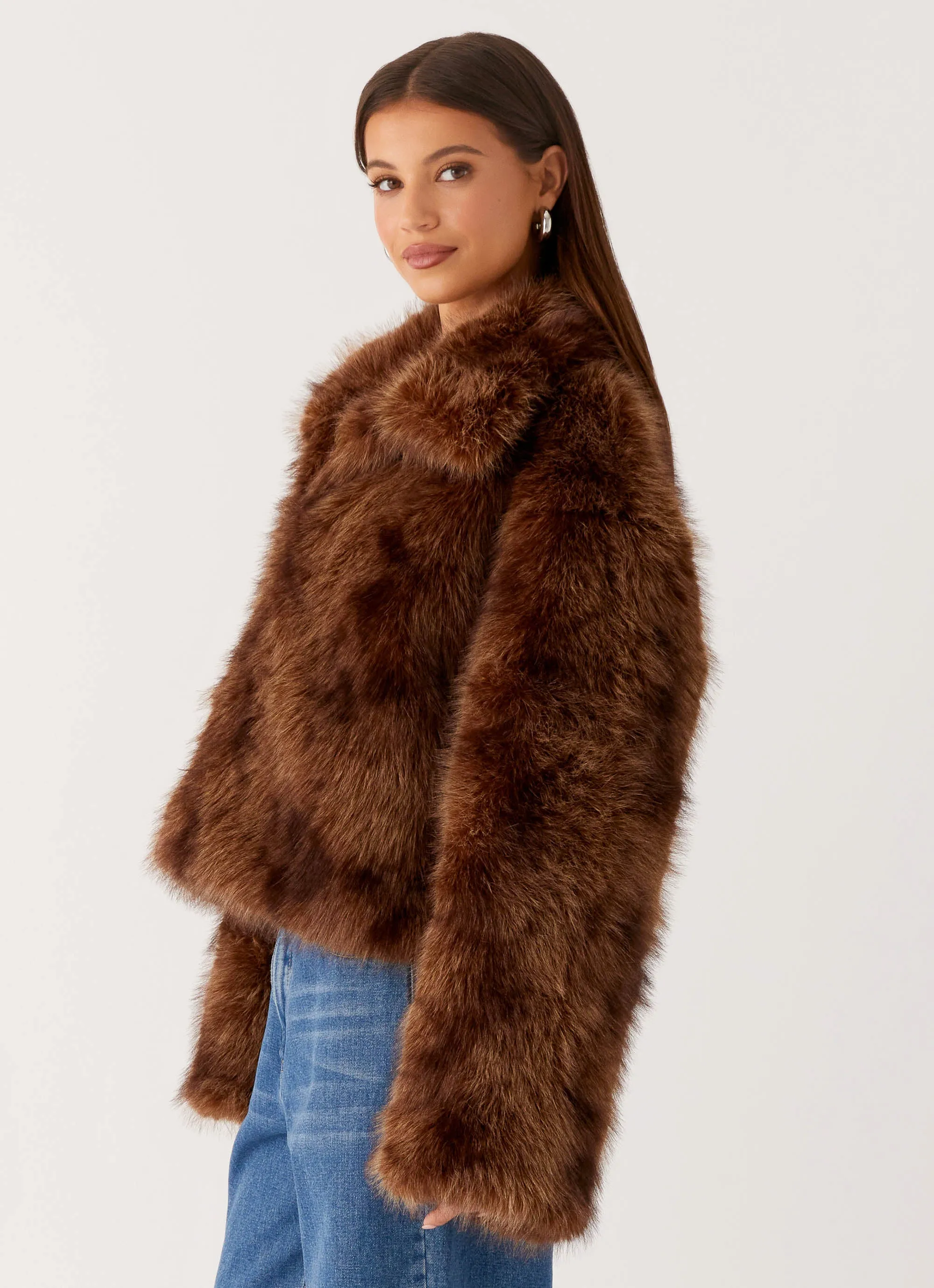 Miccy Cropped Faux Fur Coat - Chocolate sold by Peppermayo product image thumbnail 4