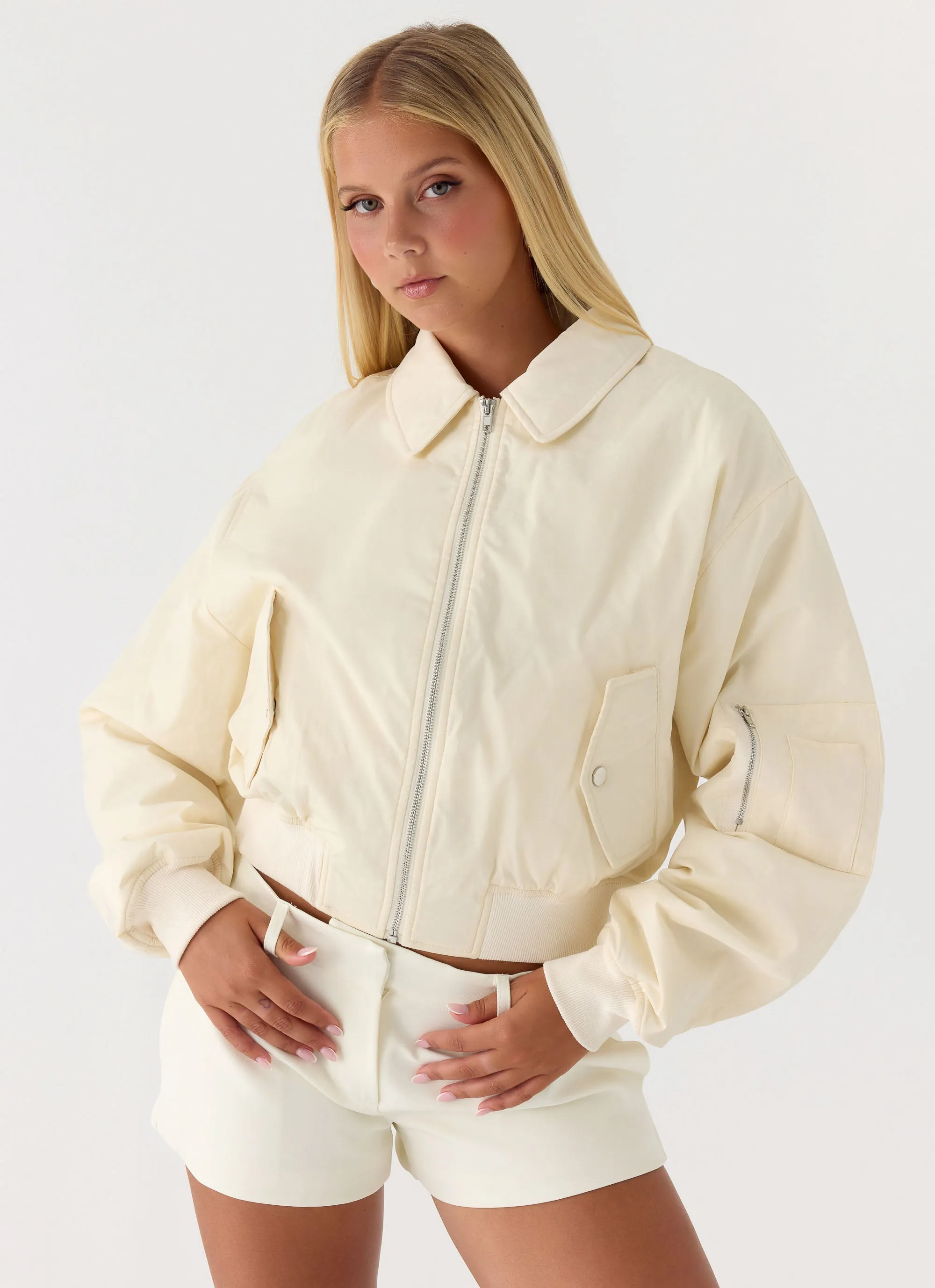 Jameson Bomber Jacket - Ivory sold by Peppermayo