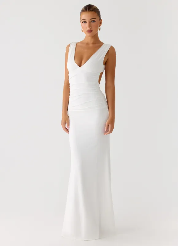 Cherry Sky Maxi Dress - White sold by Peppermayo