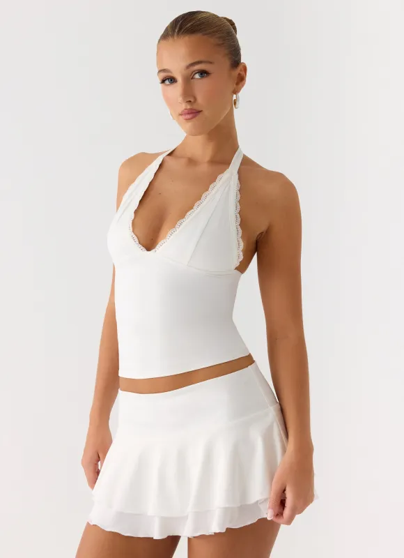 Illuminate Halter Top - White sold by Peppermayo