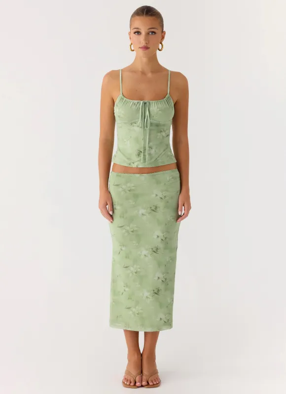 Bahama Low Rise Midi Skirt - Blurred Lime sold by Peppermayo
