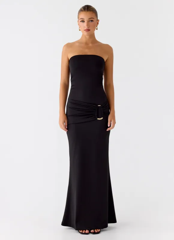 Metal Heart Strapless Maxi Dress - Black made by Peppermayo