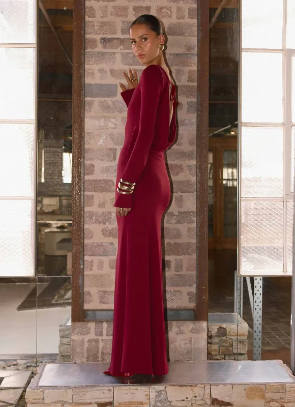 Elmont Long Sleeve Maxi Dress - Dark Cherry made by Peppermayo