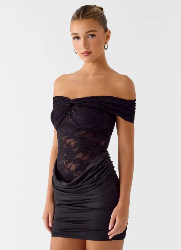 Either Way Off Shoulder Mini Dress - Black made by Peppermayo