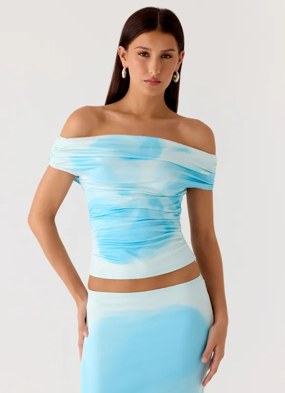 Moka Off Shoulder Top - Blooming Blue sold by Peppermayo