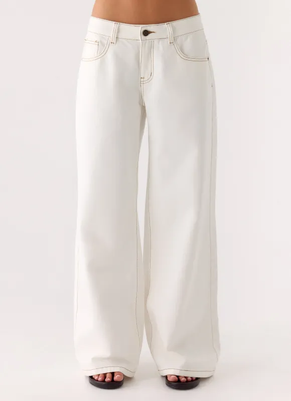 Neo Low Rise Wide Leg Denim Jeans - Ivory made by Peppermayo