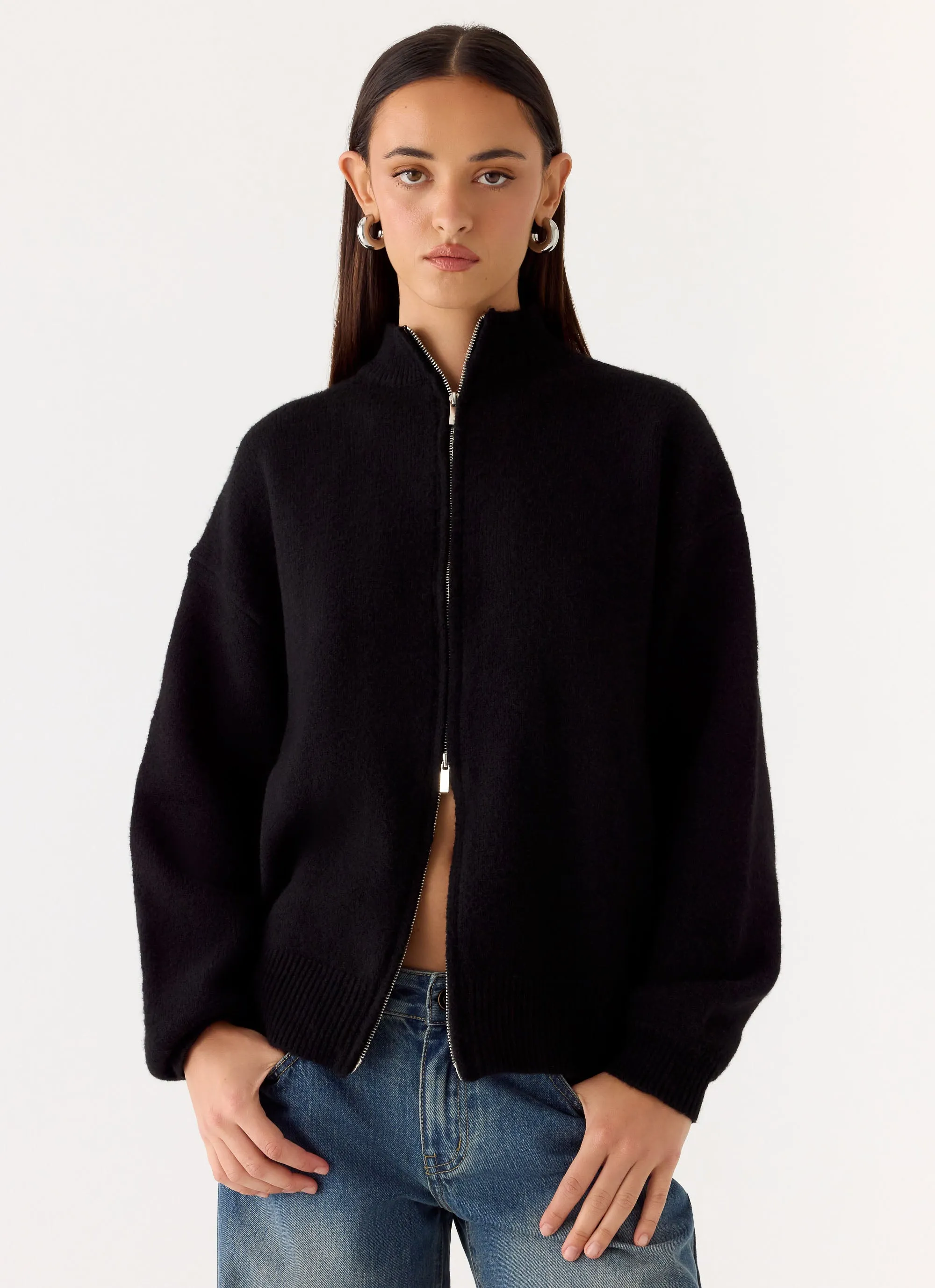 Davy Knit Zip Jacket - Black sold by Peppermayo