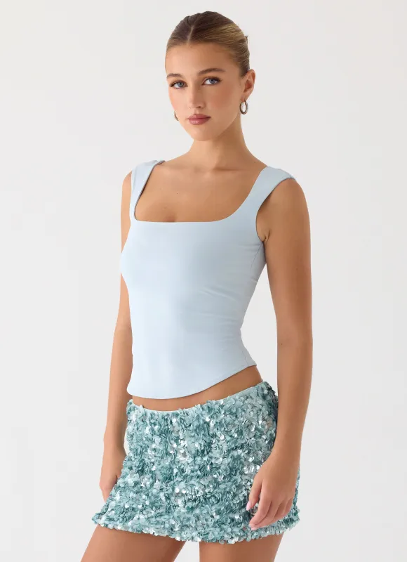 Guessing Games Top - Misty Blue sold by Peppermayo