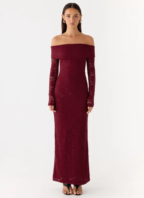 Yours Always Lace Maxi Dress - Merlot sold by Peppermayo