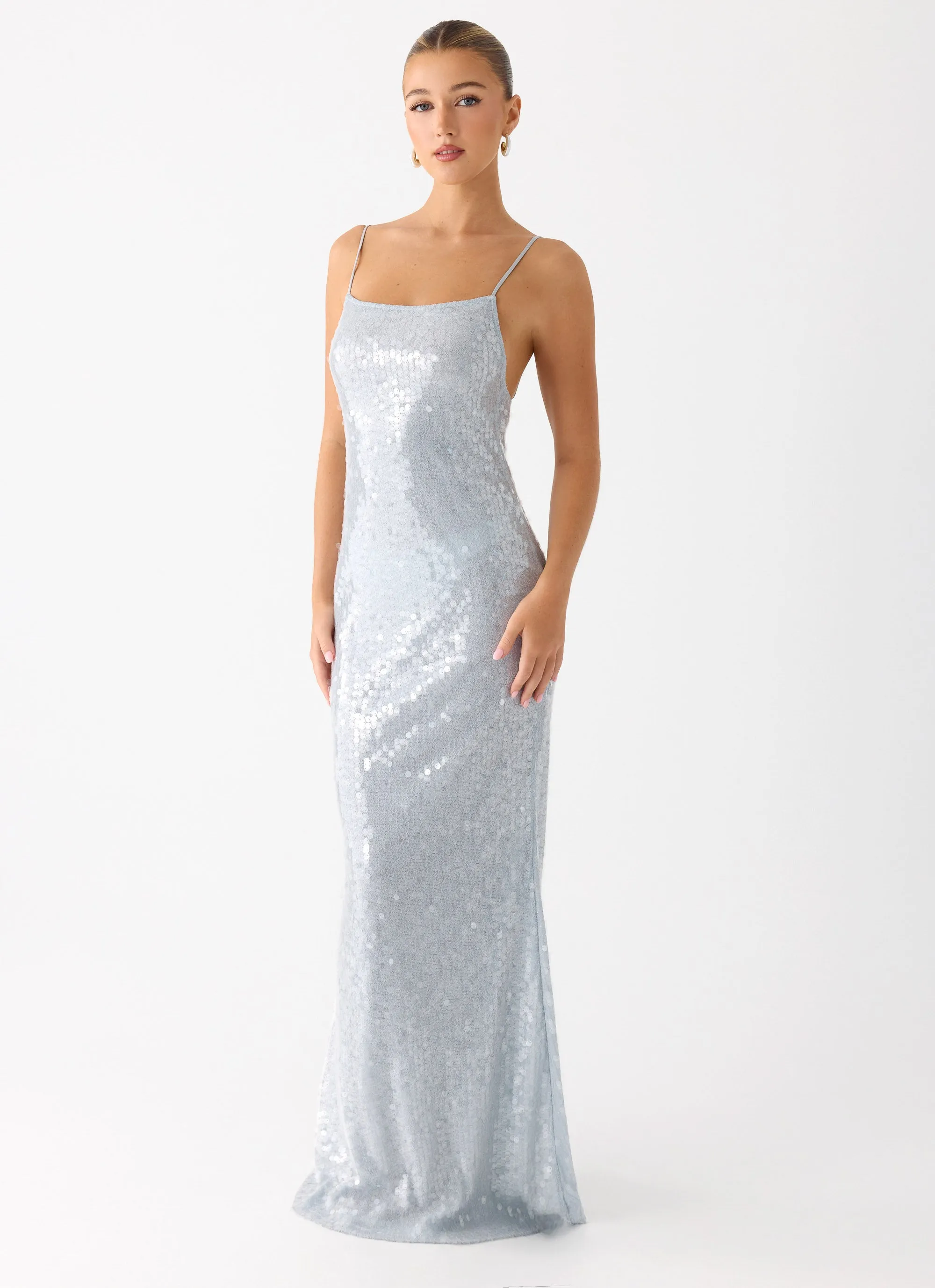 Solo Sequin Maxi Dress - Misty Blue sold by Peppermayo