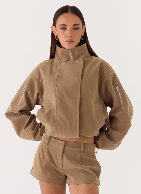 Marlow Faux Suede Jacket - Taupe sold by Peppermayo