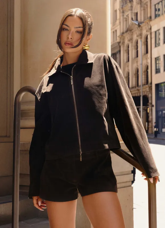 Austina Faux Suede Boxy Jacket - Chocolate sold by Peppermayo