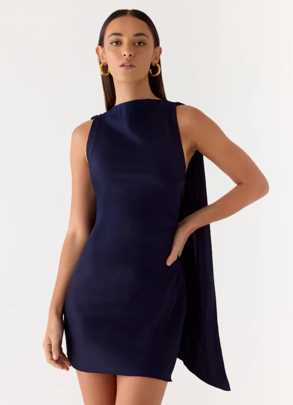 Cerina High Neck Mini Dress - Navy made by Peppermayo