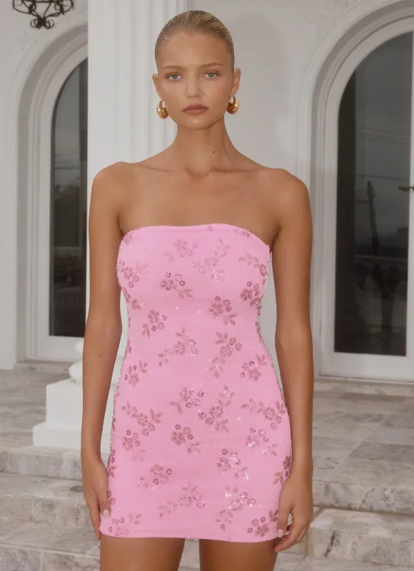 Push Back Beaded Sequin Mini Dress - Pink sold by Peppermayo