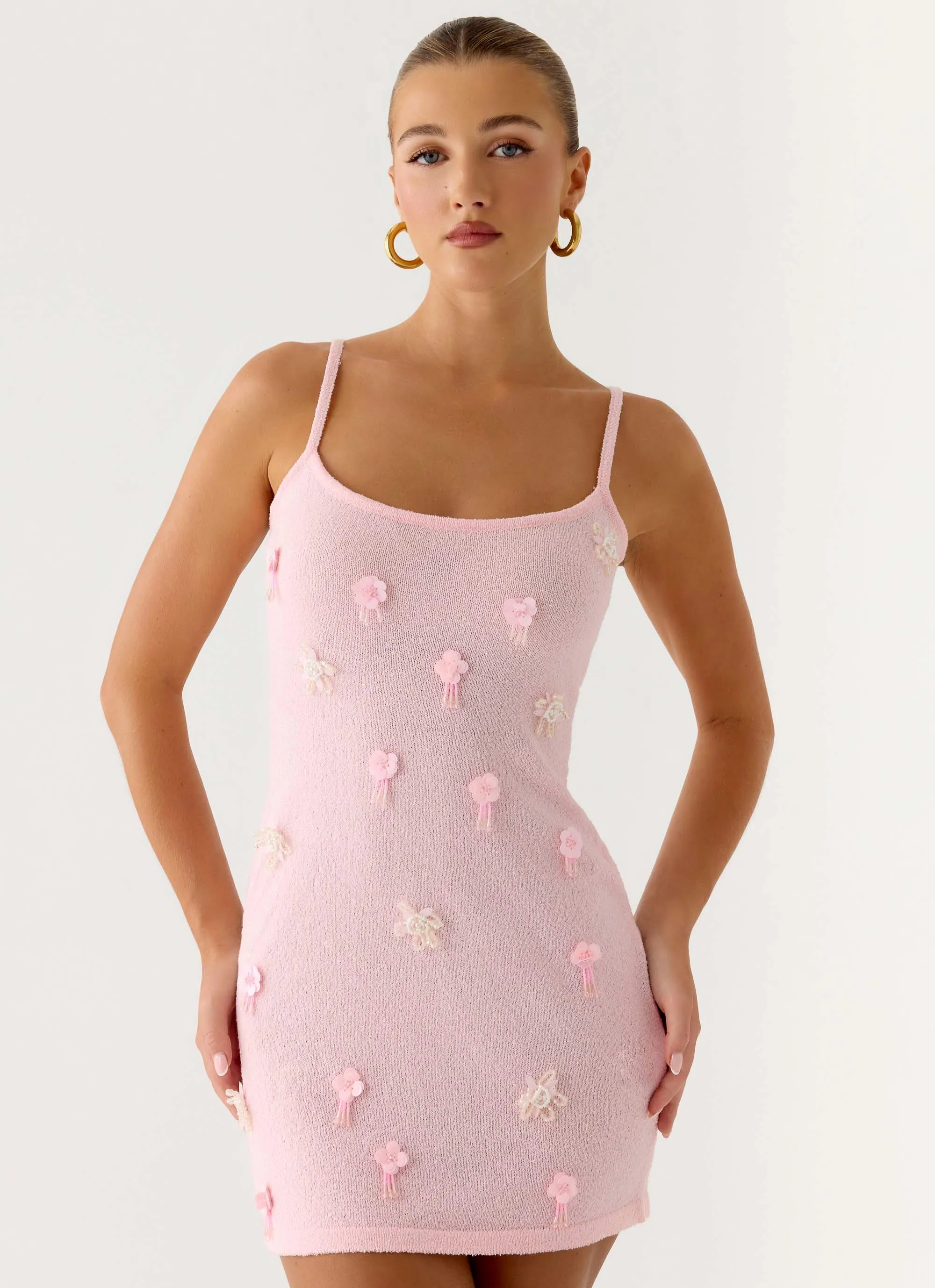 Roa Embellished Knit Mini Dress - Pink sold by Peppermayo