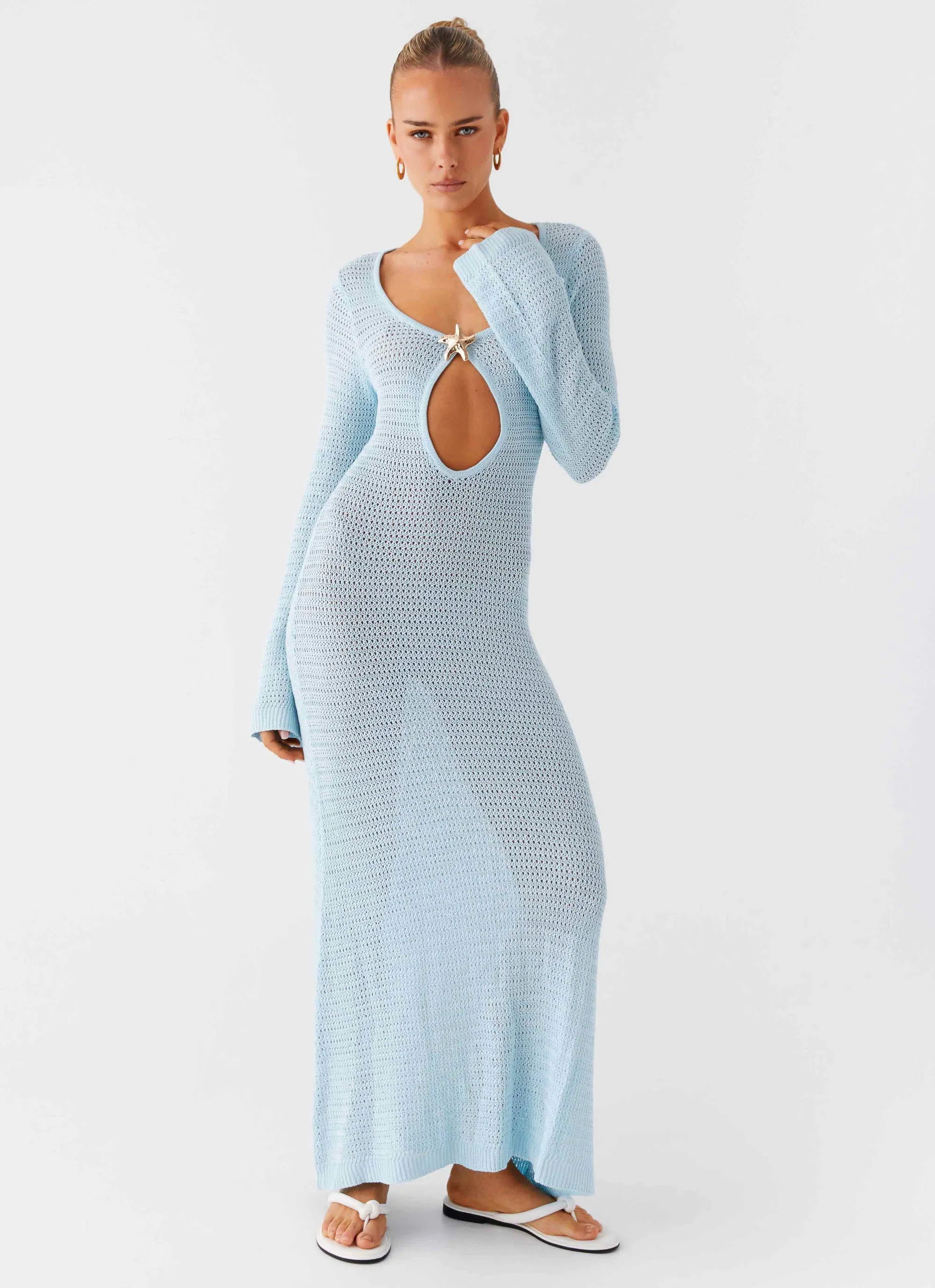 Seascape Crochet Maxi Dress - Blue sold by Peppermayo