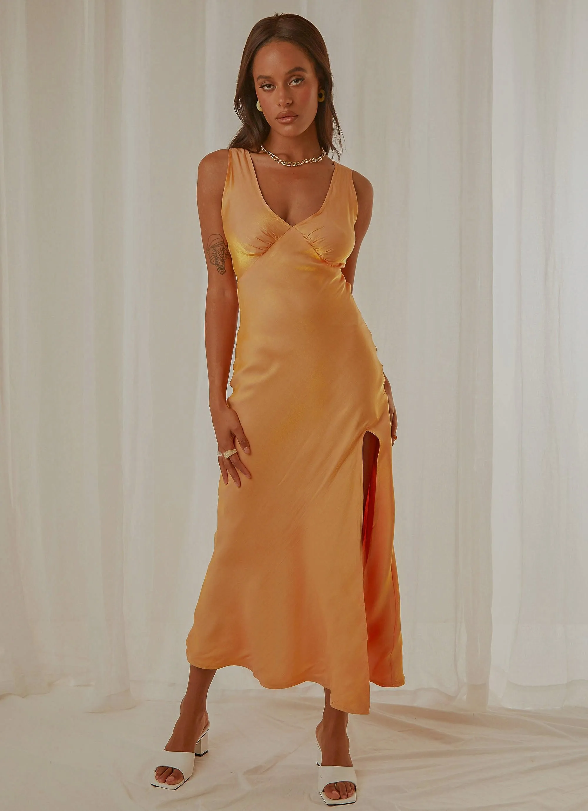 Billie Split Maxi Dress - Mango Shimmer sold by Peppermayo product image thumbnail 3