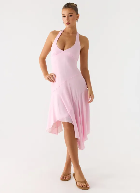 Faelie Halter Neck Asymmetrical Midi Dress - Pink sold by Peppermayo