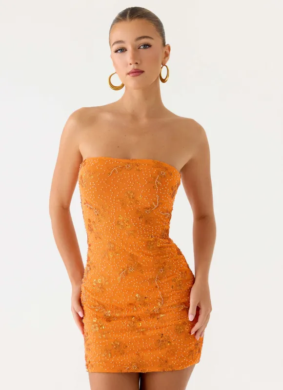 Push Back Beaded Sequin Mini Dress - Orange sold by Peppermayo