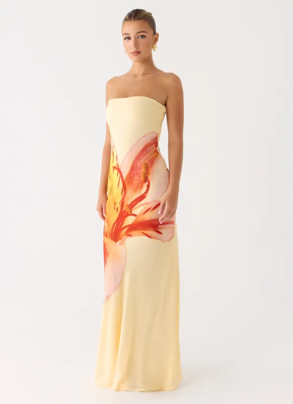 Ashwin Strapless Beaded Maxi Dress - Sunpetal Print sold by Peppermayo