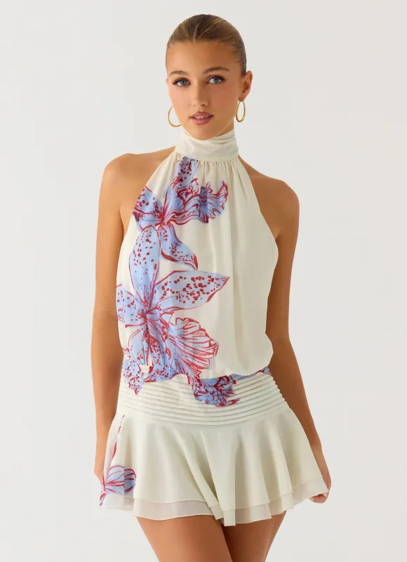 Willow Chiffon Mini Dress - Violet Blossom sold by Peppermayo