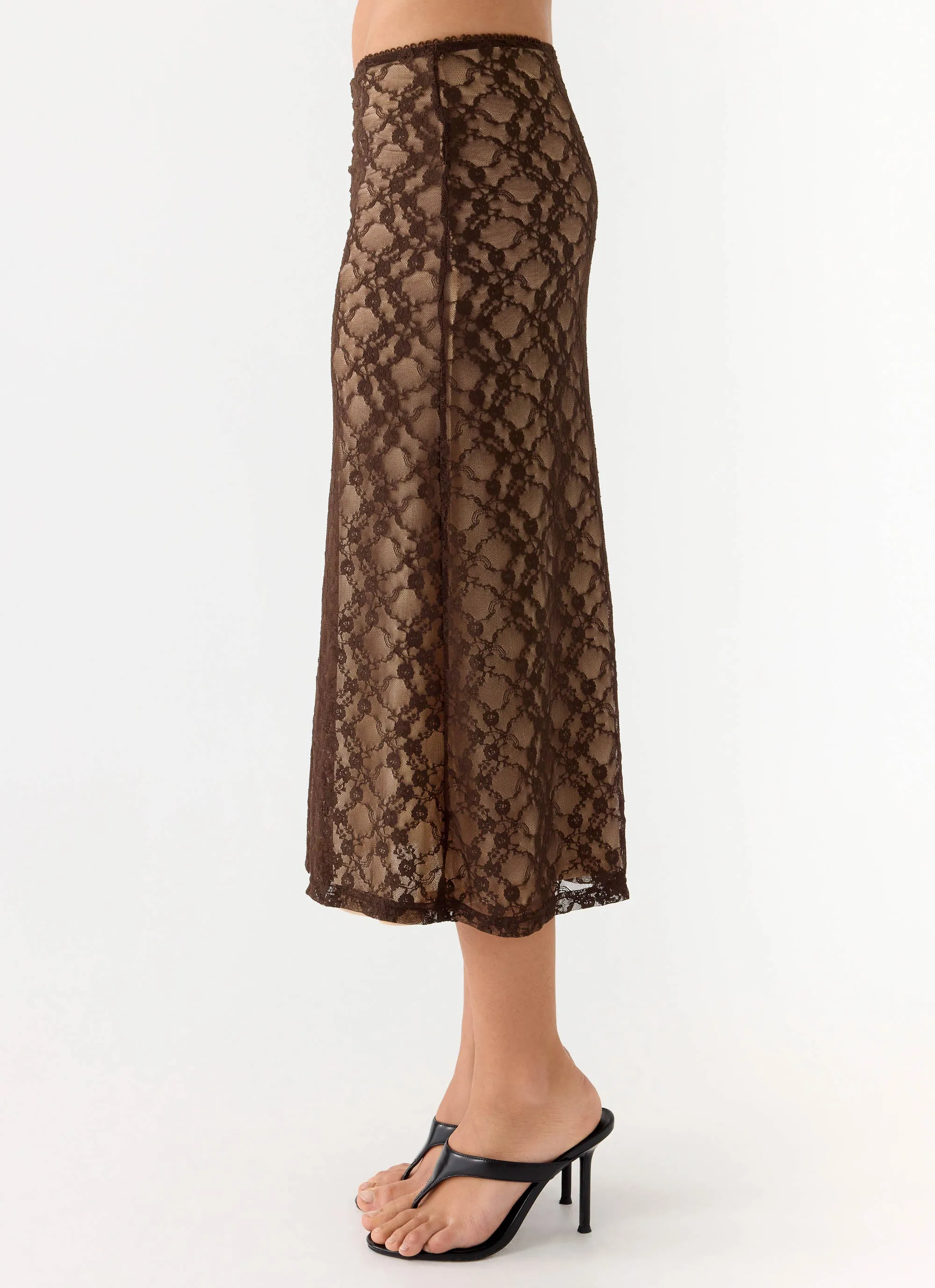 Malachie Lace Midi Skirt - Chocolate sold by Peppermayo product image thumbnail 4