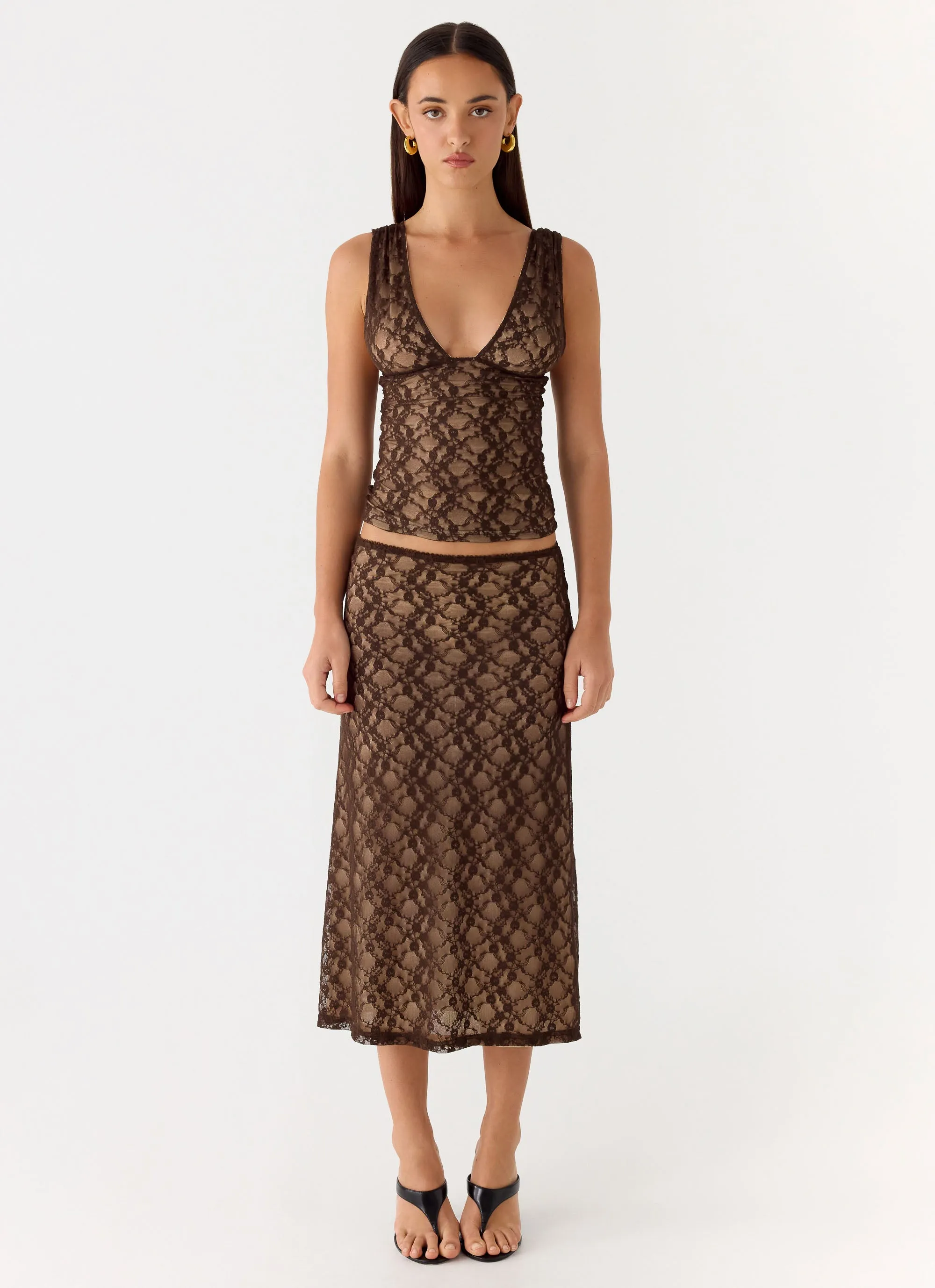 Malachie Lace Midi Skirt - Chocolate sold by Peppermayo product image thumbnail 3