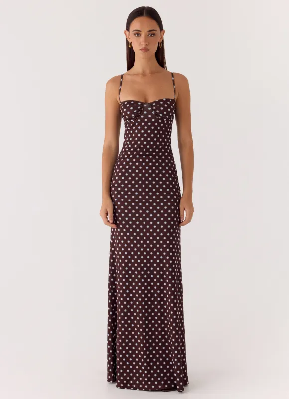 Vamonos Maxi Dress - Chocolate Blue Dot made by Peppermayo
