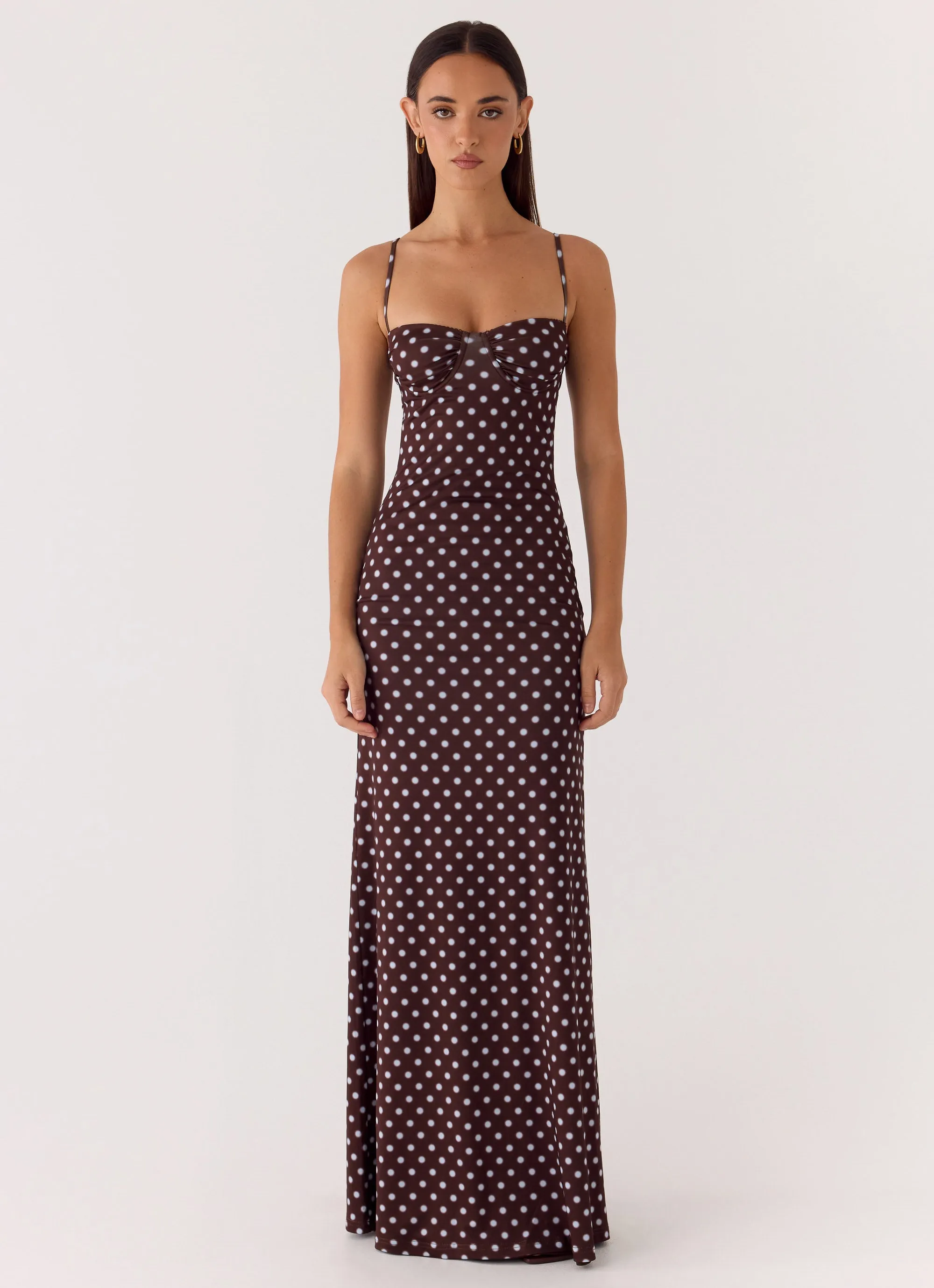 Vamonos Maxi Dress - Chocolate Blue Dot sold by Peppermayo