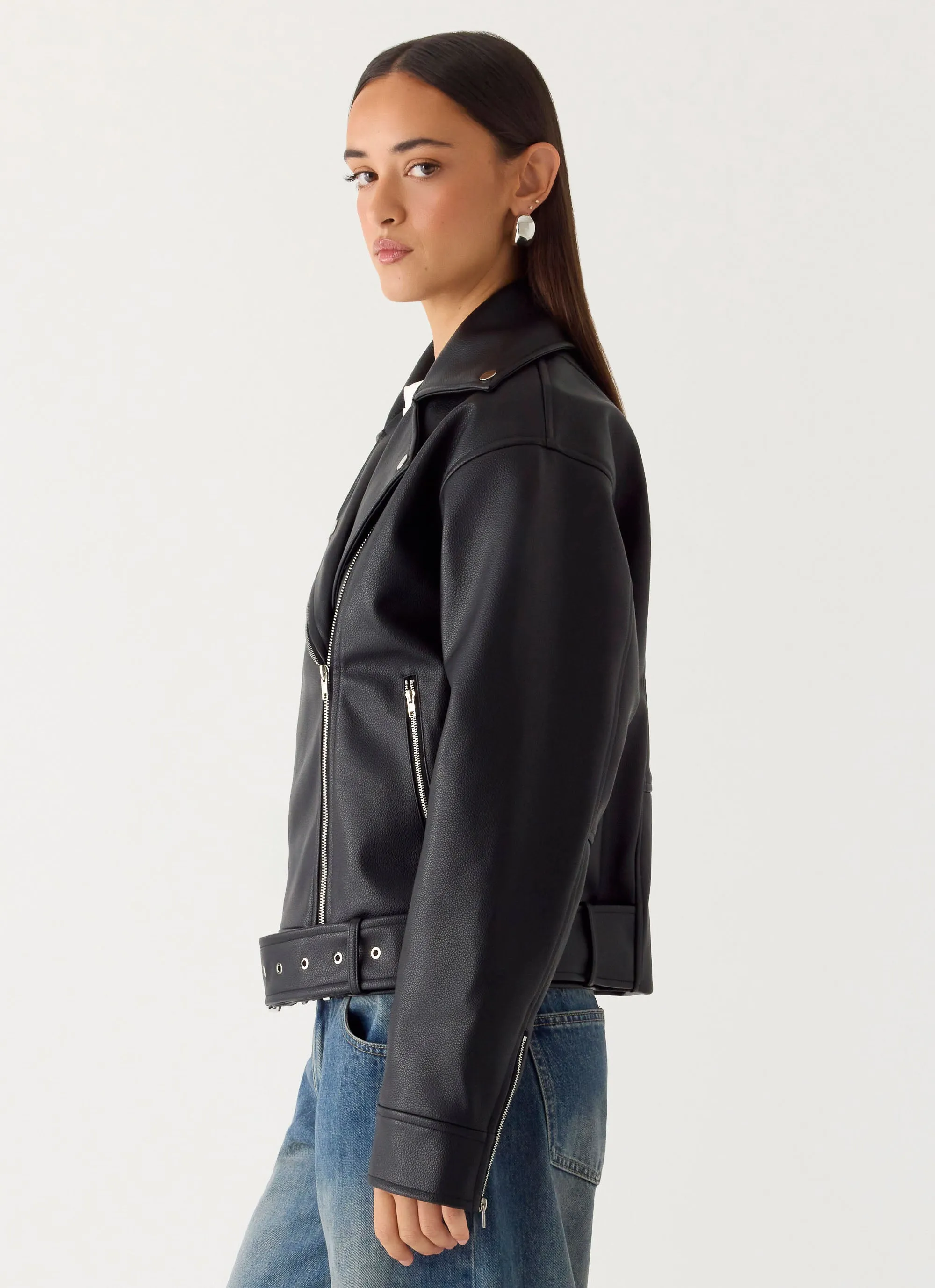 Ethan PU Biker Jacker - Black sold by Peppermayo product image thumbnail 3