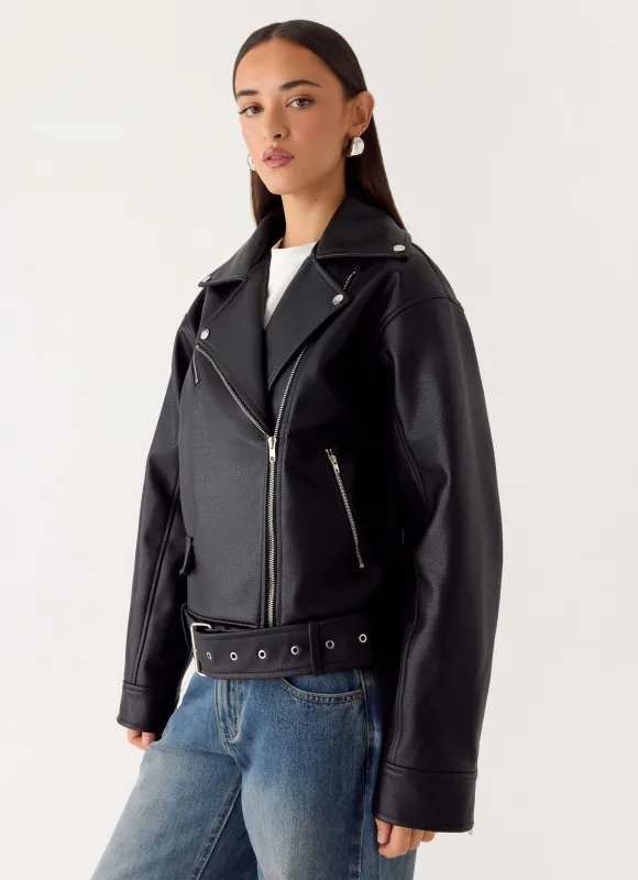 Ethan PU Biker Jacker - Black sold by Peppermayo