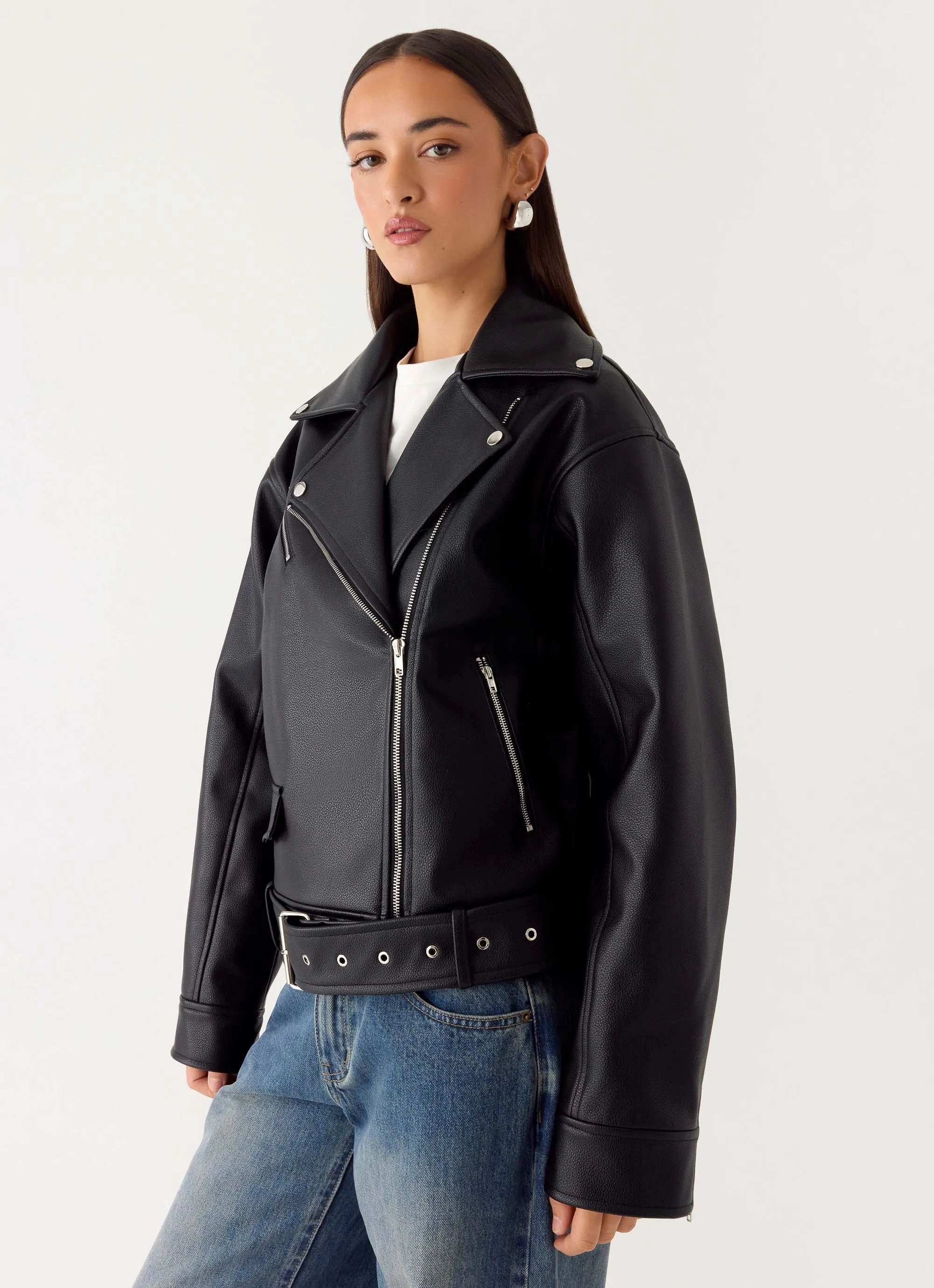 Ethan PU Biker Jacker - Black sold by Peppermayo