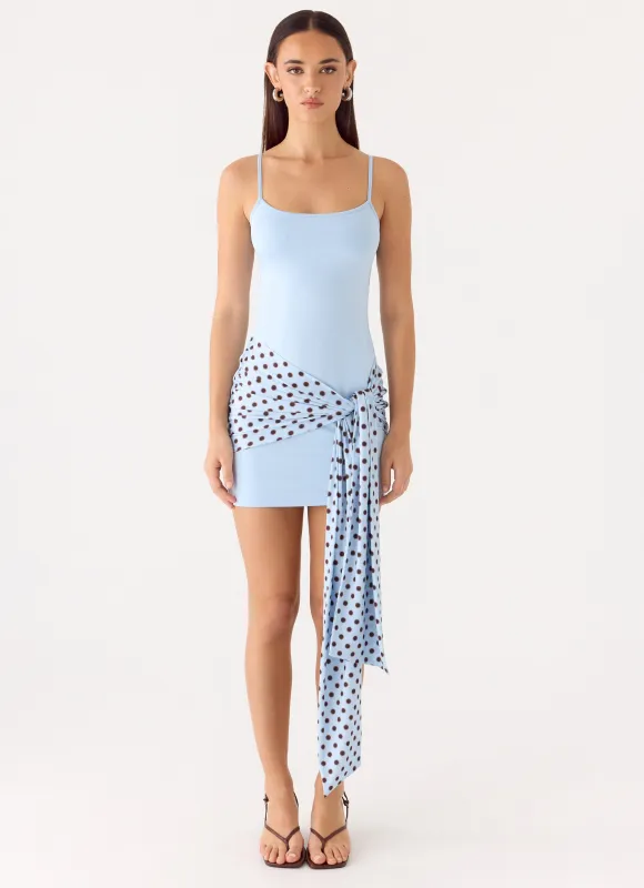 Hypnosis Mini Dress - Blue Mocha Dot sold by Peppermayo
