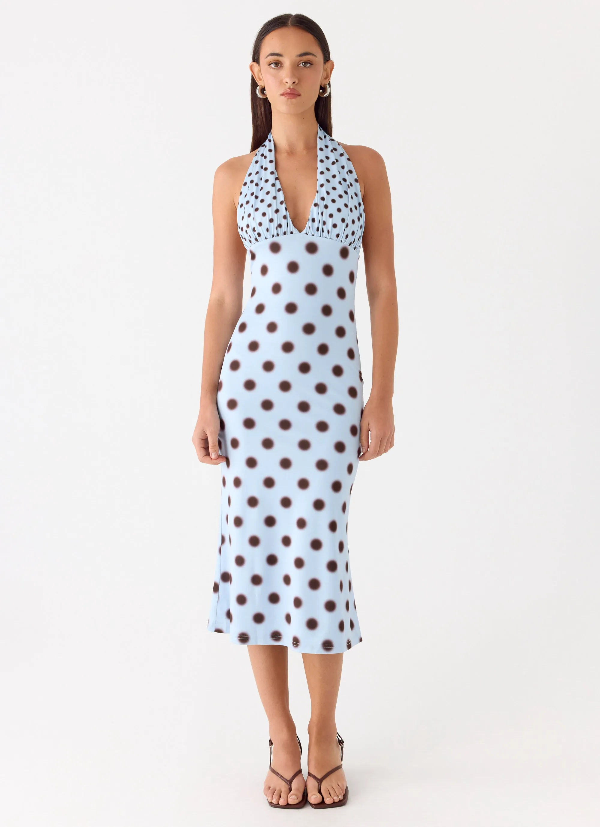 Awuku Midi Dress - Blue Mocha Dot sold by Peppermayo