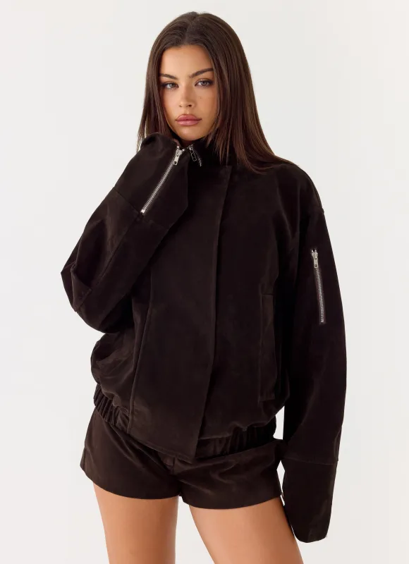 Marlow Faux Suede Jacket - Chocolate sold by Peppermayo