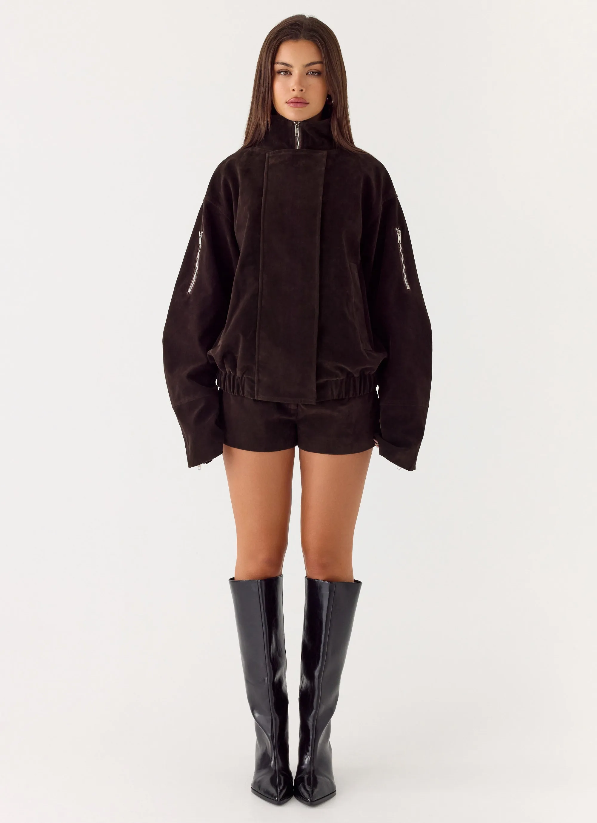 Marlow Faux Suede Jacket - Chocolate sold by Peppermayo product image thumbnail 2