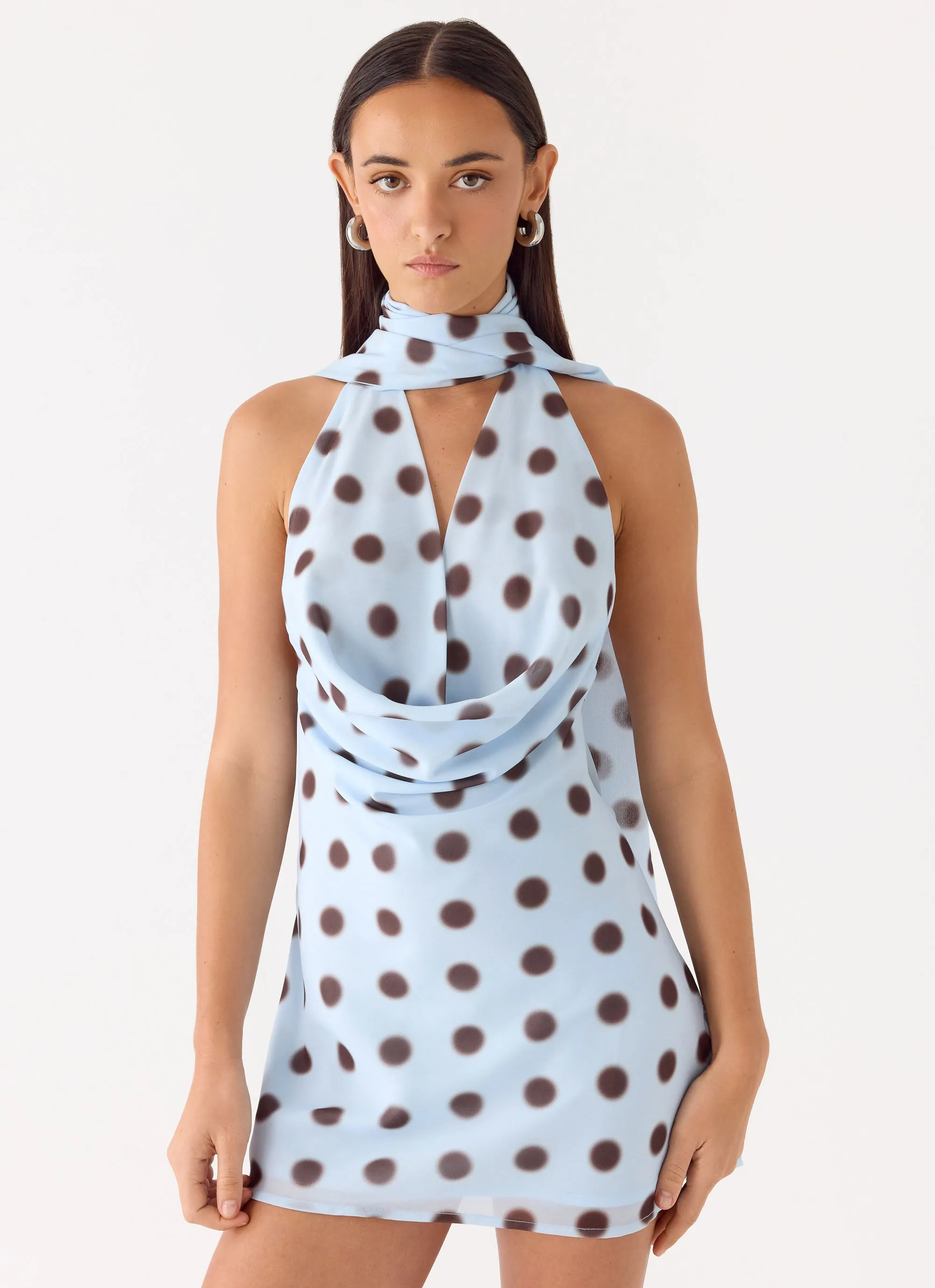 Get Me Halter Mini Dress - Blue Mocha Dot sold by Peppermayo product image thumbnail 5