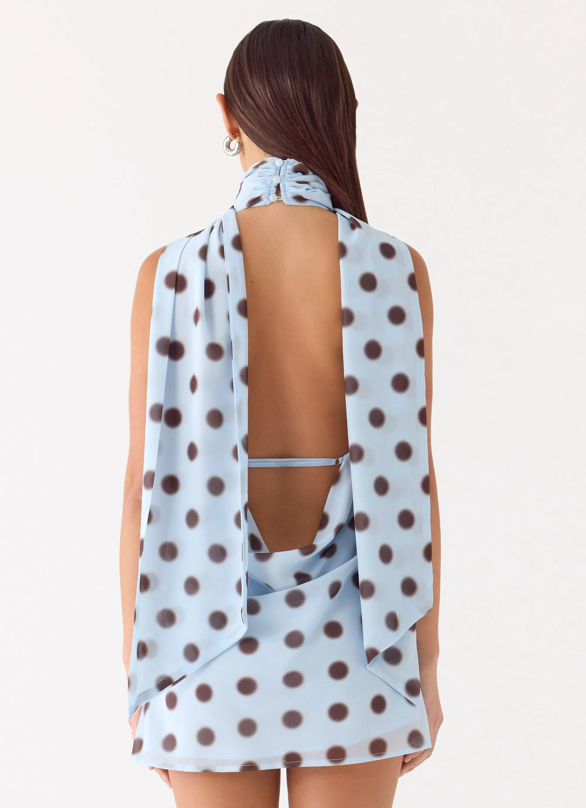 Get Me Halter Mini Dress - Blue Mocha Dot sold by Peppermayo product image thumbnail 4