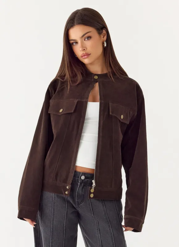 Jeremy Faux Suede Biker Jacket - Dark Chocolate sold by Peppermayo