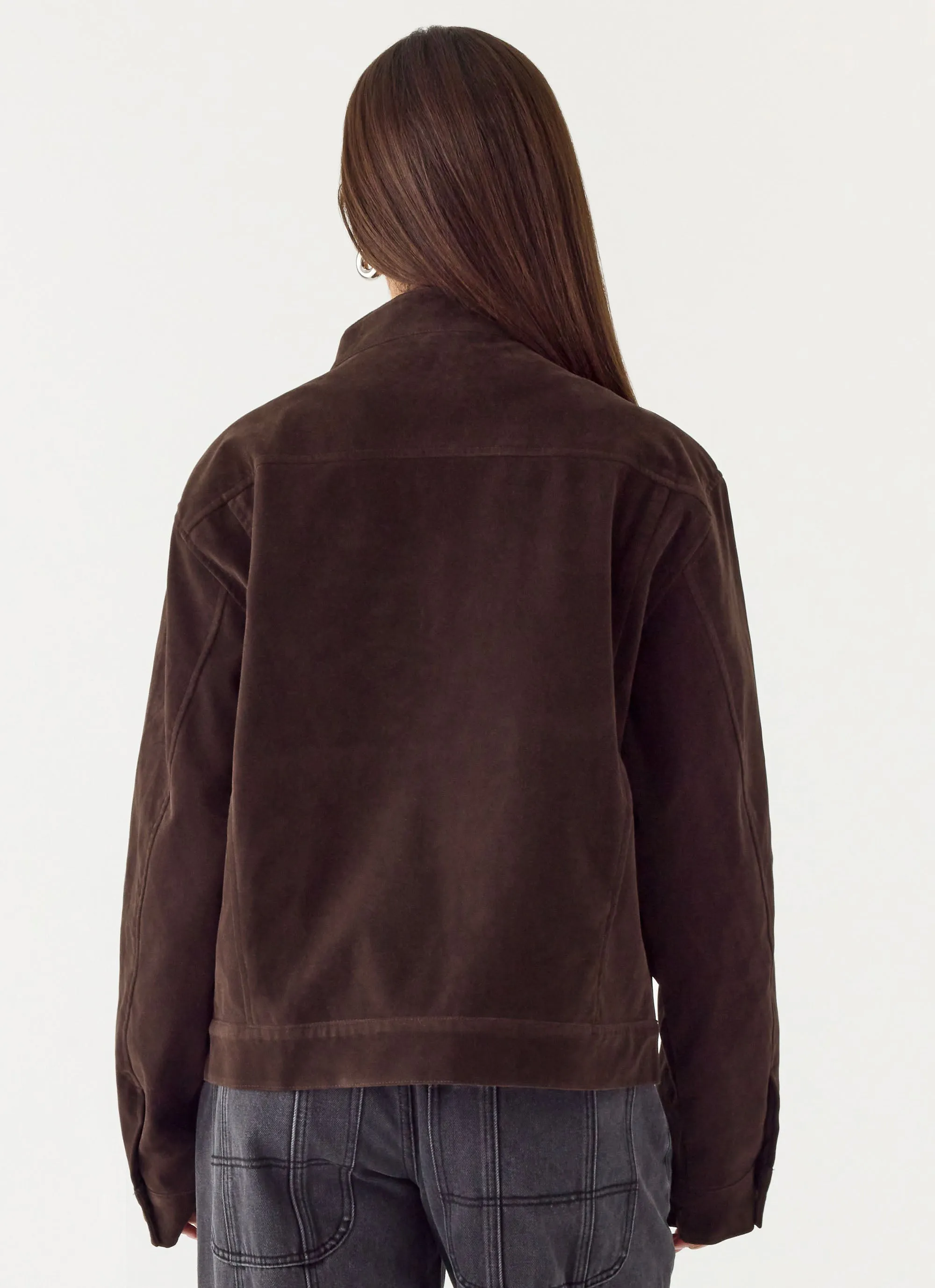 Jeremy Faux Suede Biker Jacket - Dark Chocolate sold by Peppermayo product image thumbnail 5